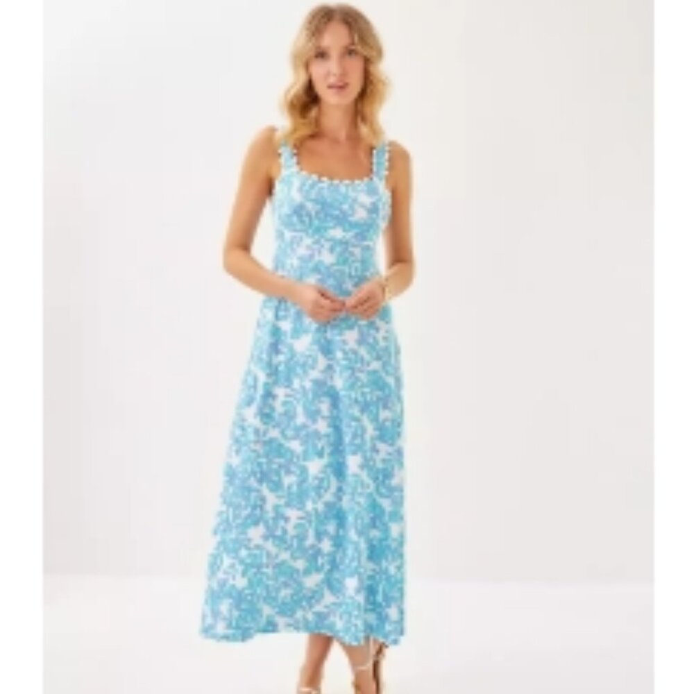 NWT Lilly Pulitzer Dwyer Midi Dress Jacaranda Blue Simply The Zest Size L